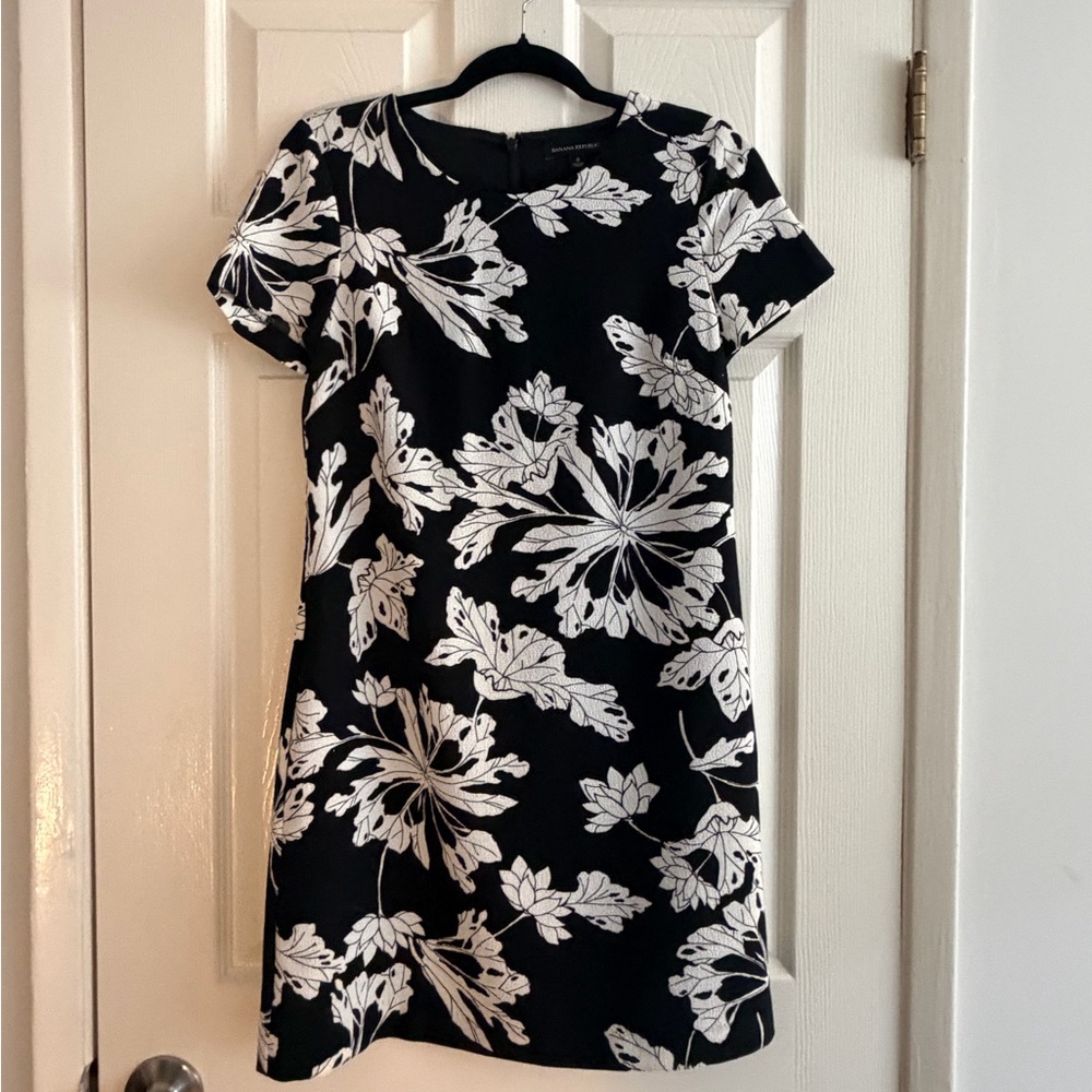 Banana Republic Black Mini Dress with White Floral Print